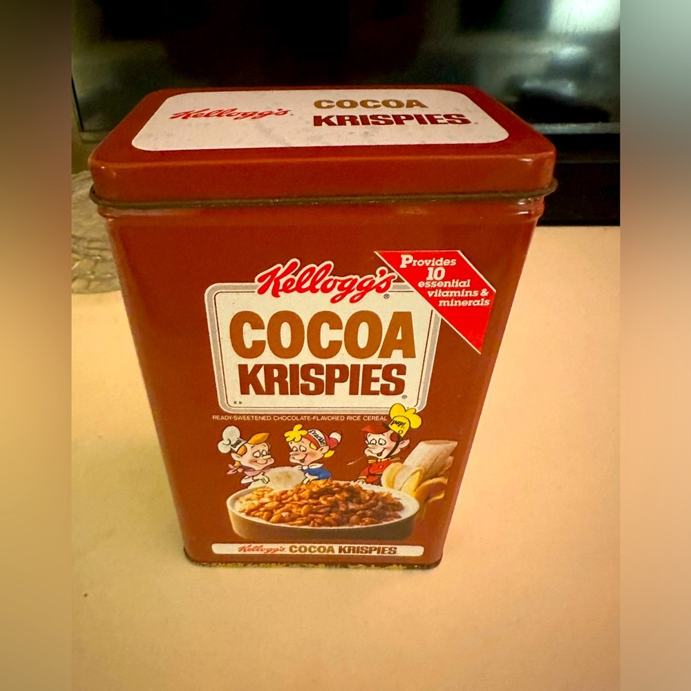 Vintage Cocoa Krispies Tin Metal Box Kellogg’s Cereal 1984 Nostalgic Rare HTF